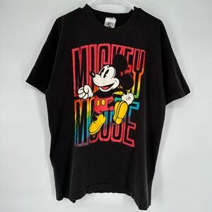 Vintage 90s Mickey & Co Disney Rainbow Mickey Mouse Shirt Black XL Single Stitch